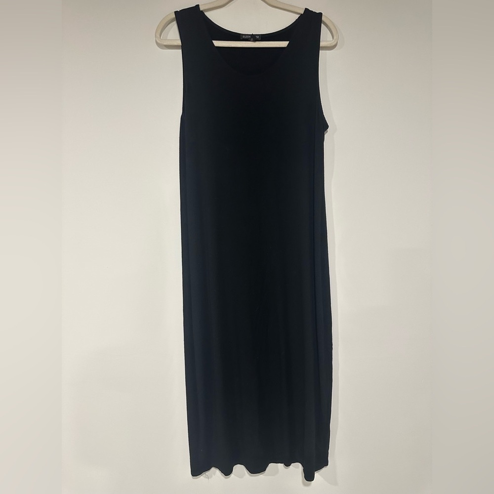 Eileen Fisher Black Sleeveless Maxi Dress Medium Minimalist Scoop Neck